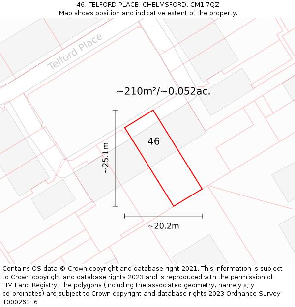 46, TELFORD PLACE, CHELMSFORD, CM1 7QZ: Plot and title map