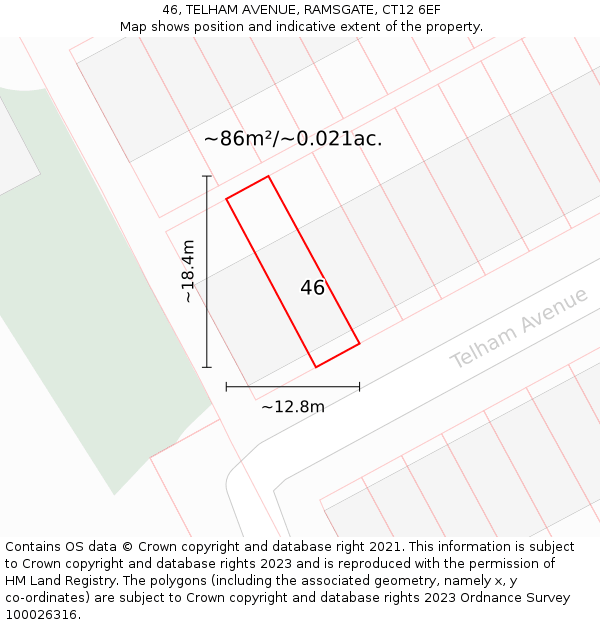 46, TELHAM AVENUE, RAMSGATE, CT12 6EF: Plot and title map