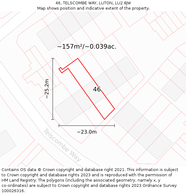 46, TELSCOMBE WAY, LUTON, LU2 8JW: Plot and title map