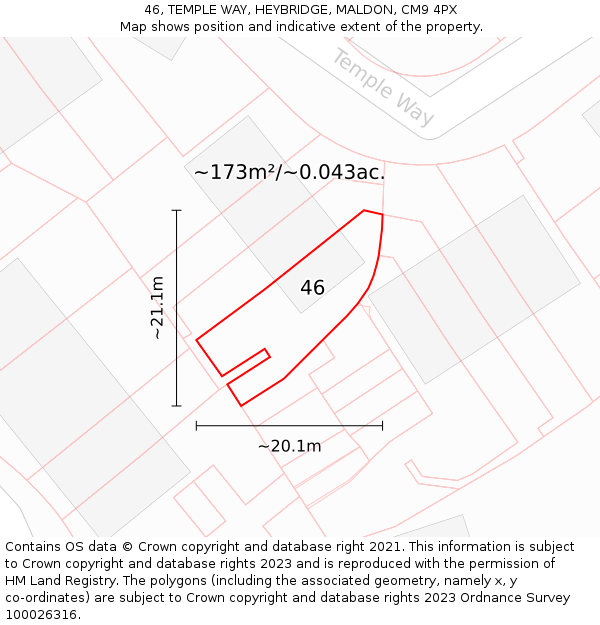 46, TEMPLE WAY, HEYBRIDGE, MALDON, CM9 4PX: Plot and title map
