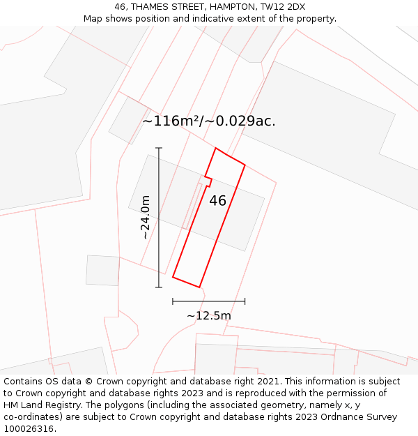 46, THAMES STREET, HAMPTON, TW12 2DX: Plot and title map