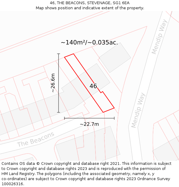 46, THE BEACONS, STEVENAGE, SG1 6EA: Plot and title map