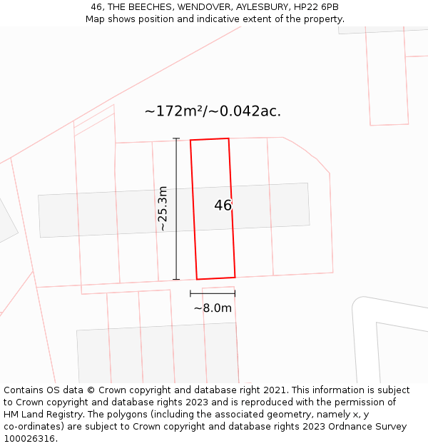 46, THE BEECHES, WENDOVER, AYLESBURY, HP22 6PB: Plot and title map