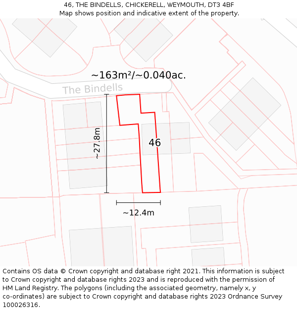 46, THE BINDELLS, CHICKERELL, WEYMOUTH, DT3 4BF: Plot and title map