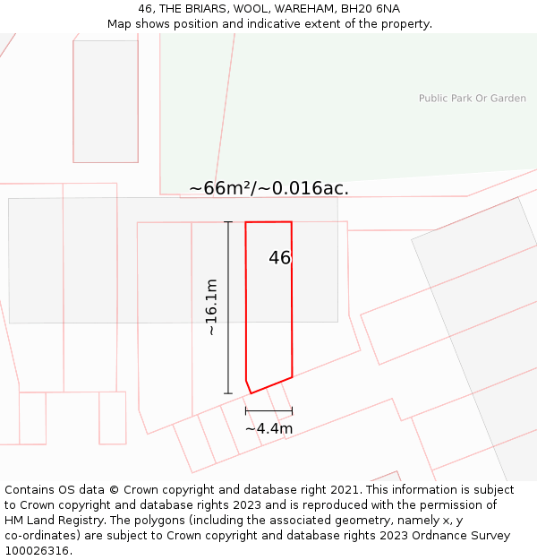 46, THE BRIARS, WOOL, WAREHAM, BH20 6NA: Plot and title map
