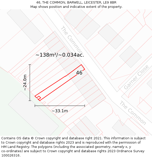46, THE COMMON, BARWELL, LEICESTER, LE9 8BR: Plot and title map