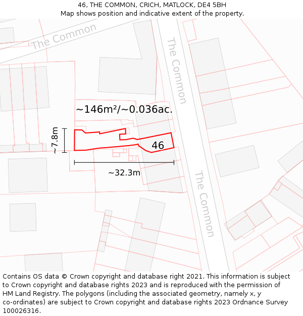46, THE COMMON, CRICH, MATLOCK, DE4 5BH: Plot and title map