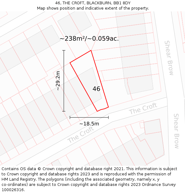 46, THE CROFT, BLACKBURN, BB1 8DY: Plot and title map