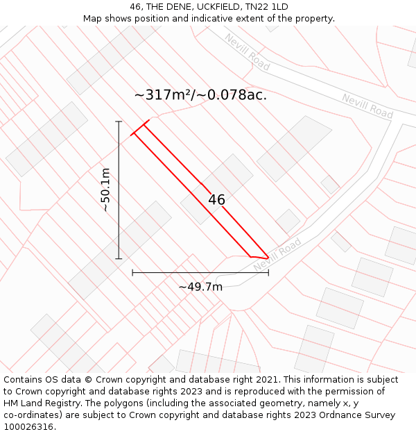 46, THE DENE, UCKFIELD, TN22 1LD: Plot and title map