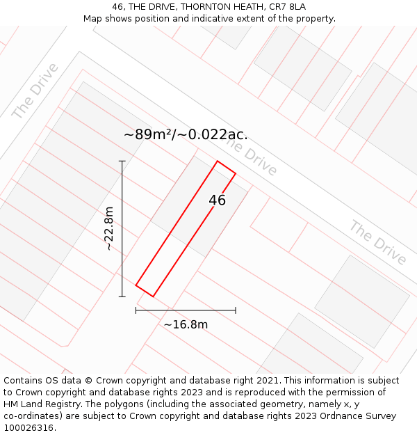 46, THE DRIVE, THORNTON HEATH, CR7 8LA: Plot and title map