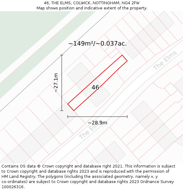 46, THE ELMS, COLWICK, NOTTINGHAM, NG4 2FW: Plot and title map