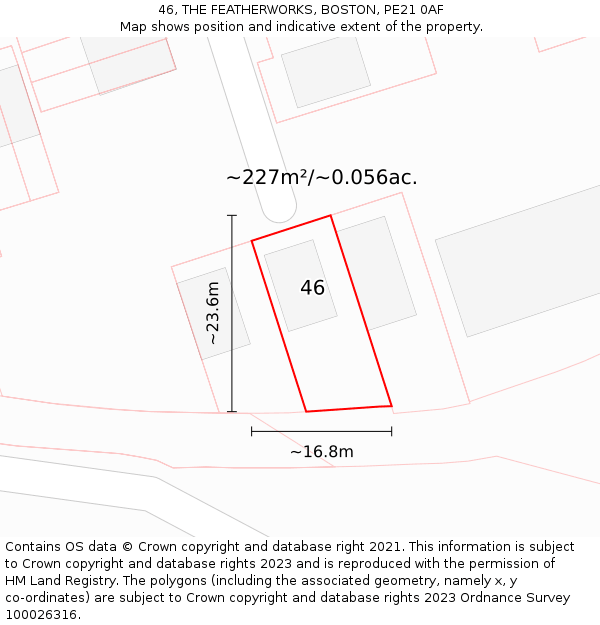 46, THE FEATHERWORKS, BOSTON, PE21 0AF: Plot and title map
