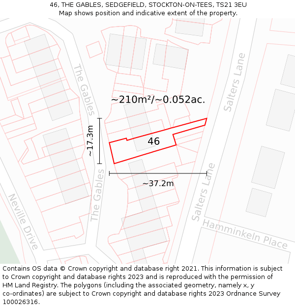 46, THE GABLES, SEDGEFIELD, STOCKTON-ON-TEES, TS21 3EU: Plot and title map