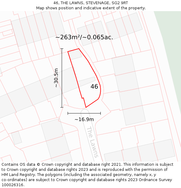 46, THE LAWNS, STEVENAGE, SG2 9RT: Plot and title map