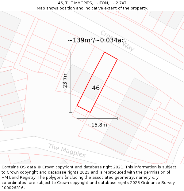 46, THE MAGPIES, LUTON, LU2 7XT: Plot and title map