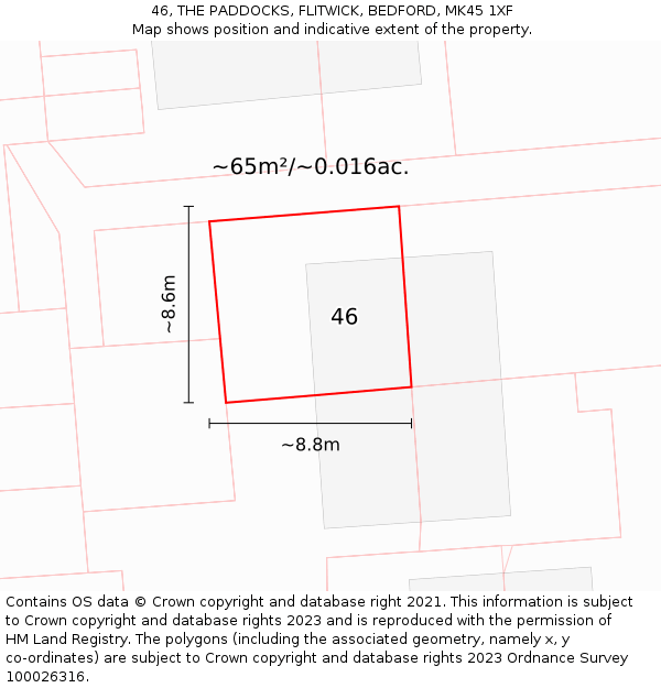 46, THE PADDOCKS, FLITWICK, BEDFORD, MK45 1XF: Plot and title map