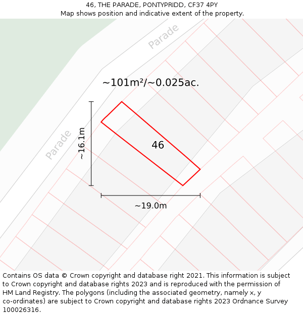 46, THE PARADE, PONTYPRIDD, CF37 4PY: Plot and title map