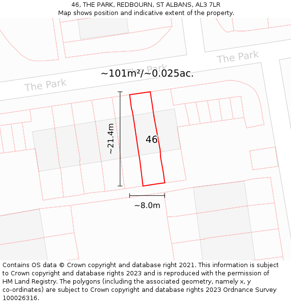 46, THE PARK, REDBOURN, ST ALBANS, AL3 7LR: Plot and title map