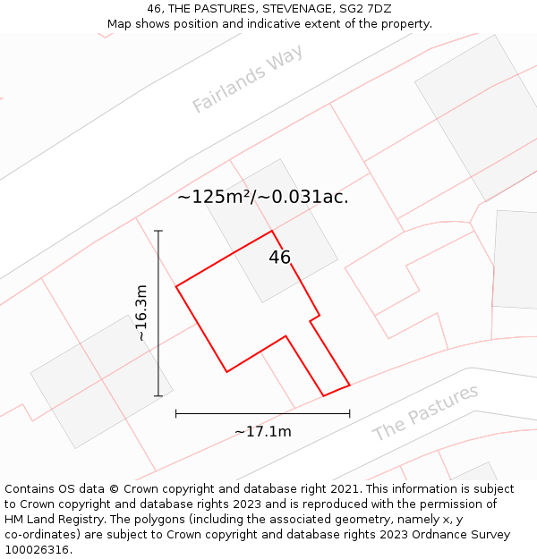 46, THE PASTURES, STEVENAGE, SG2 7DZ: Plot and title map