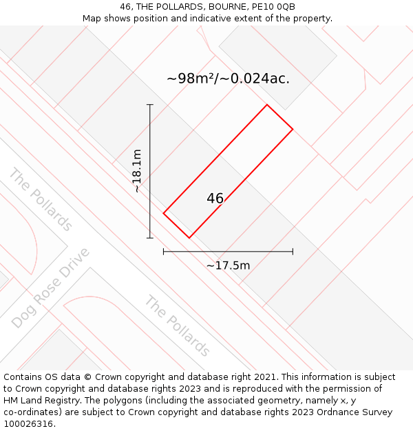 46, THE POLLARDS, BOURNE, PE10 0QB: Plot and title map