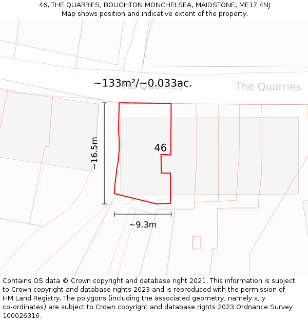 46, THE QUARRIES, BOUGHTON MONCHELSEA, MAIDSTONE, ME17 4NJ: Plot and title map