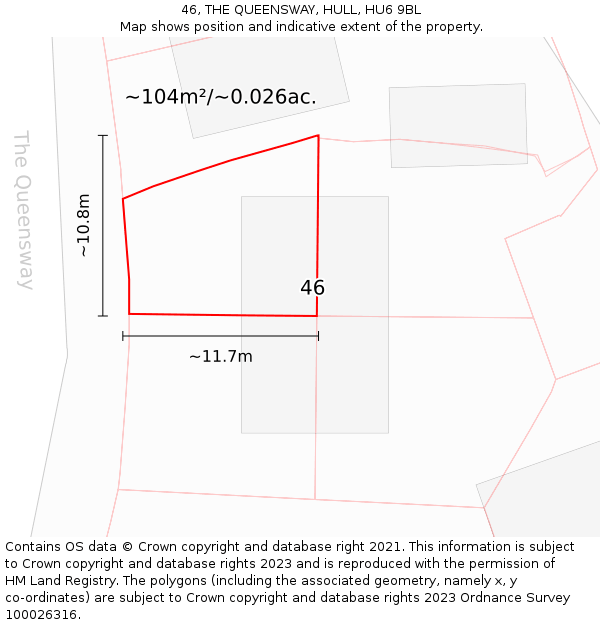 46, THE QUEENSWAY, HULL, HU6 9BL: Plot and title map