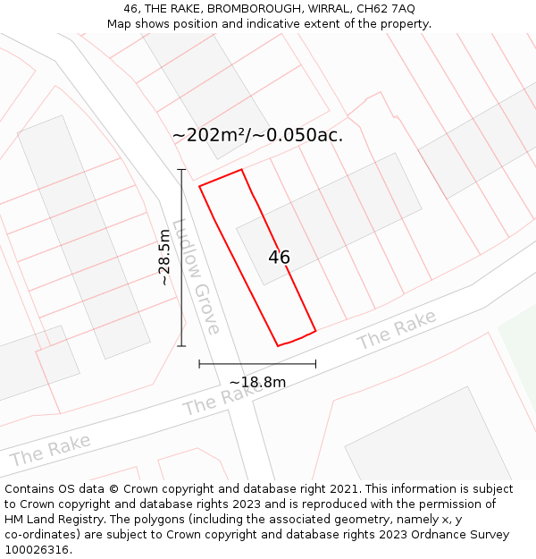 46, THE RAKE, BROMBOROUGH, WIRRAL, CH62 7AQ: Plot and title map