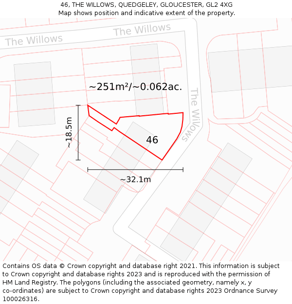 46, THE WILLOWS, QUEDGELEY, GLOUCESTER, GL2 4XG: Plot and title map