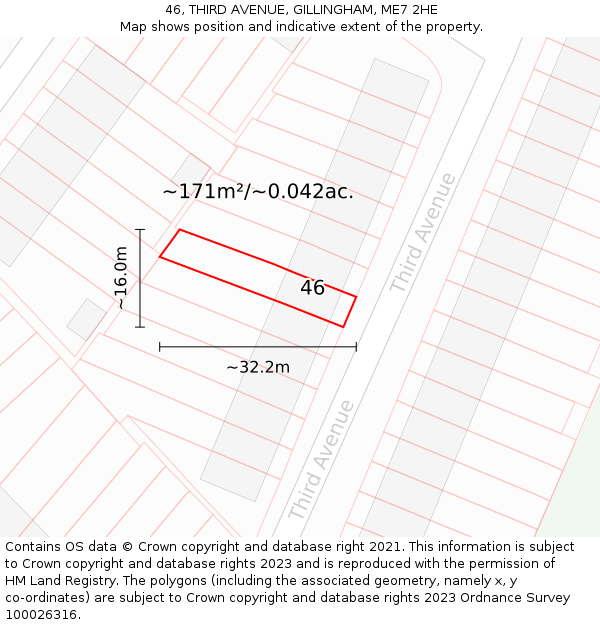 46, THIRD AVENUE, GILLINGHAM, ME7 2HE: Plot and title map