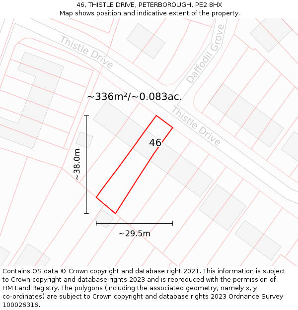 46, THISTLE DRIVE, PETERBOROUGH, PE2 8HX: Plot and title map