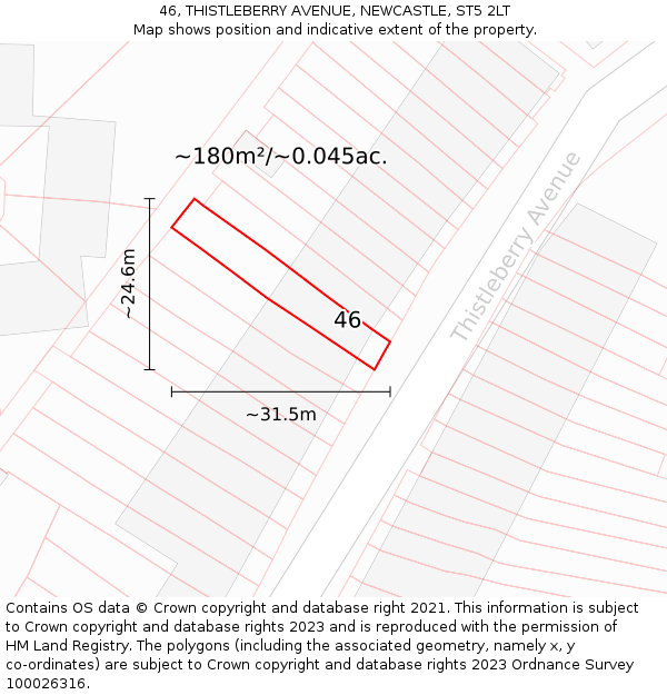46, THISTLEBERRY AVENUE, NEWCASTLE, ST5 2LT: Plot and title map