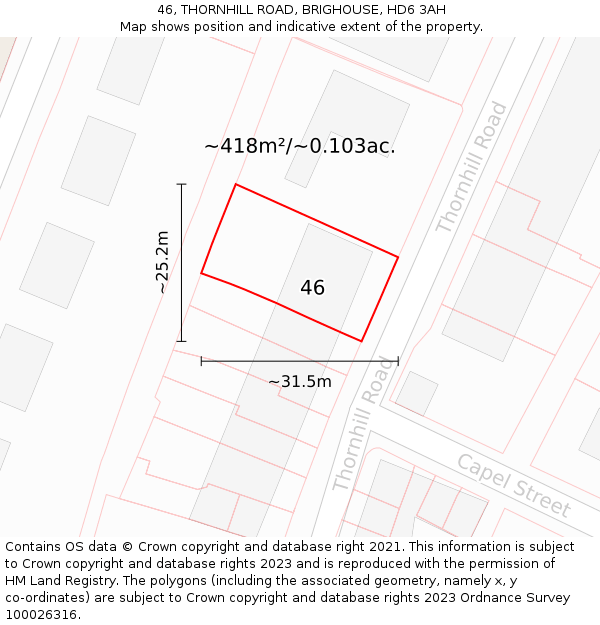 46, THORNHILL ROAD, BRIGHOUSE, HD6 3AH: Plot and title map