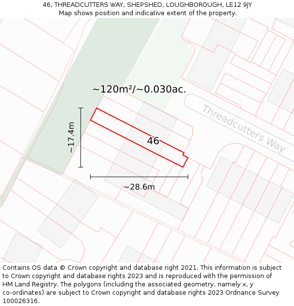 46, THREADCUTTERS WAY, SHEPSHED, LOUGHBOROUGH, LE12 9JY: Plot and title map