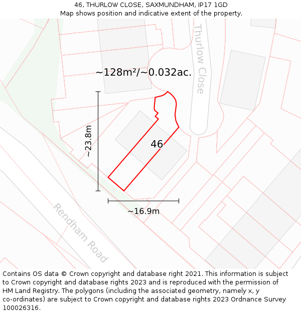 46, THURLOW CLOSE, SAXMUNDHAM, IP17 1GD: Plot and title map