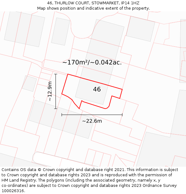 46, THURLOW COURT, STOWMARKET, IP14 1HZ: Plot and title map