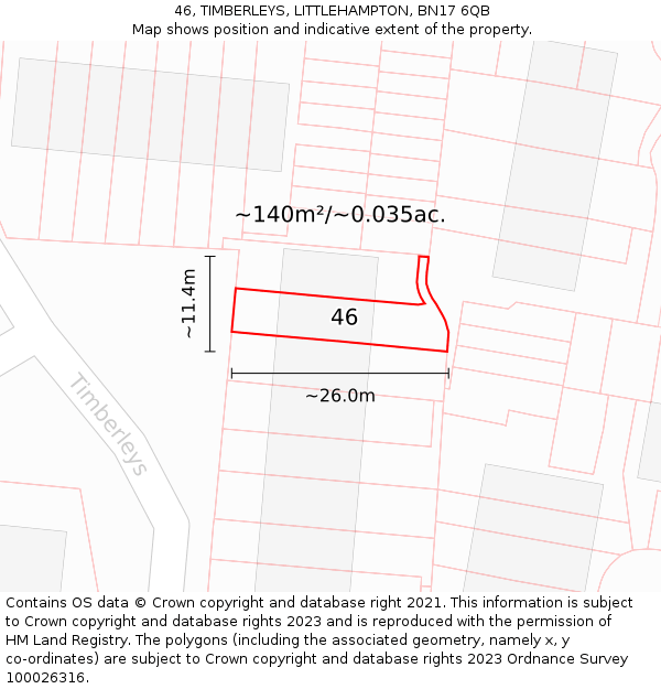 46, TIMBERLEYS, LITTLEHAMPTON, BN17 6QB: Plot and title map