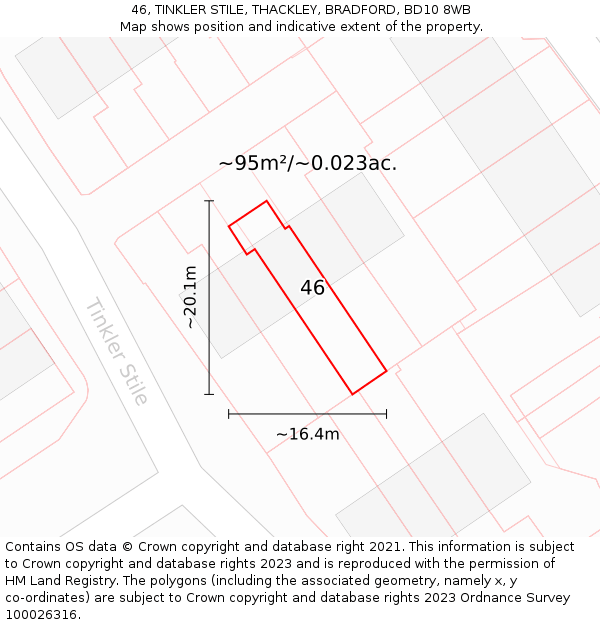 46, TINKLER STILE, THACKLEY, BRADFORD, BD10 8WB: Plot and title map