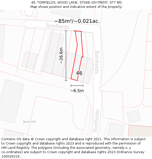 46, TOMFIELDS, WOOD LANE, STOKE-ON-TRENT, ST7 8PJ: Plot and title map