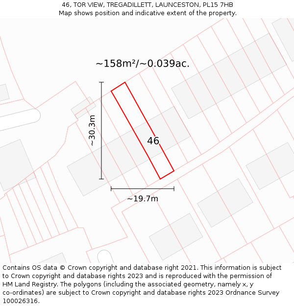 46, TOR VIEW, TREGADILLETT, LAUNCESTON, PL15 7HB: Plot and title map