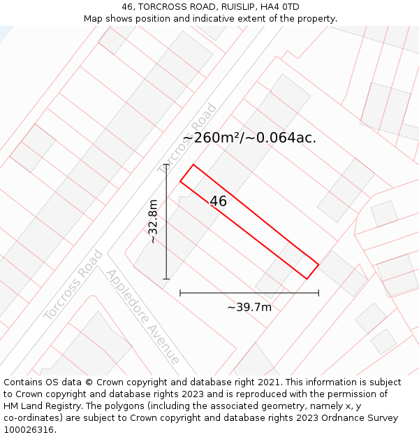 46, TORCROSS ROAD, RUISLIP, HA4 0TD: Plot and title map