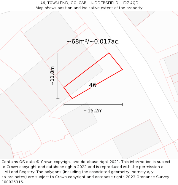 46, TOWN END, GOLCAR, HUDDERSFIELD, HD7 4QD: Plot and title map