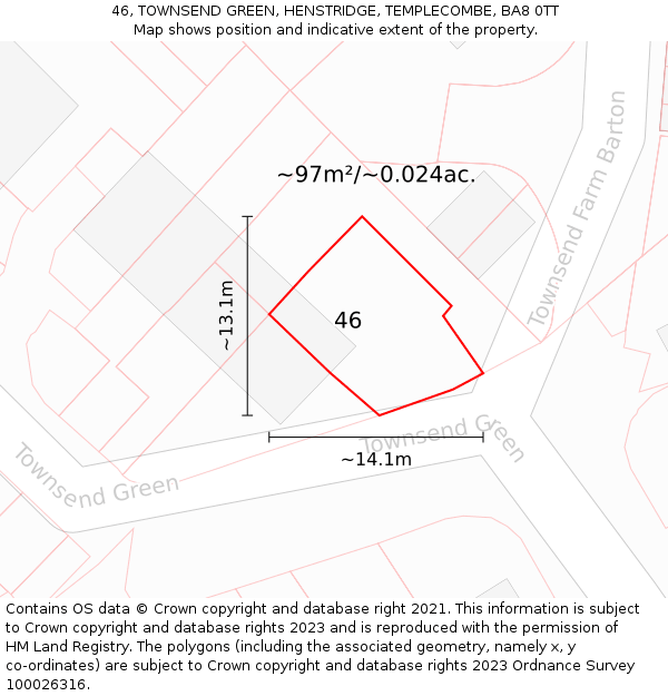 46, TOWNSEND GREEN, HENSTRIDGE, TEMPLECOMBE, BA8 0TT: Plot and title map