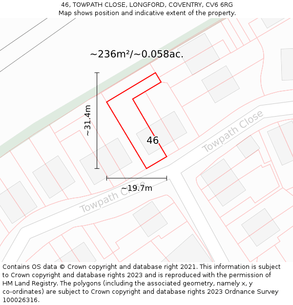 46, TOWPATH CLOSE, LONGFORD, COVENTRY, CV6 6RG: Plot and title map