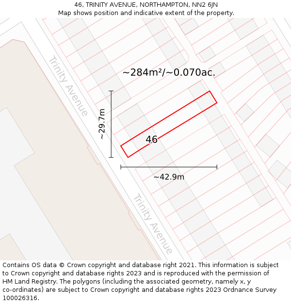 46, TRINITY AVENUE, NORTHAMPTON, NN2 6JN: Plot and title map
