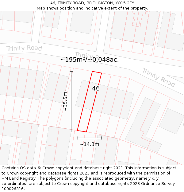 46, TRINITY ROAD, BRIDLINGTON, YO15 2EY: Plot and title map
