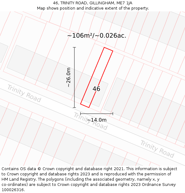 46, TRINITY ROAD, GILLINGHAM, ME7 1JA: Plot and title map