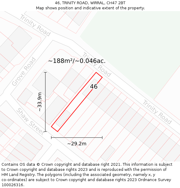 46, TRINITY ROAD, WIRRAL, CH47 2BT: Plot and title map
