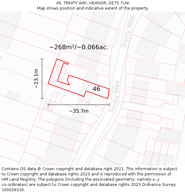 46, TRINITY WAY, HEANOR, DE75 7UW: Plot and title map