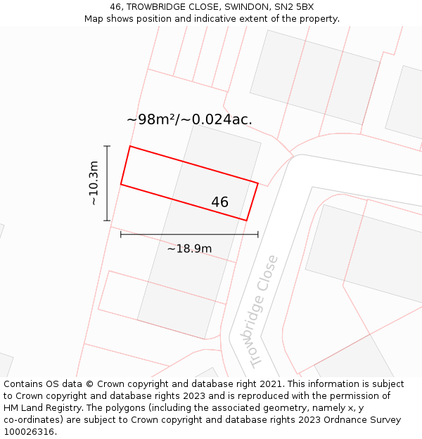 46, TROWBRIDGE CLOSE, SWINDON, SN2 5BX: Plot and title map