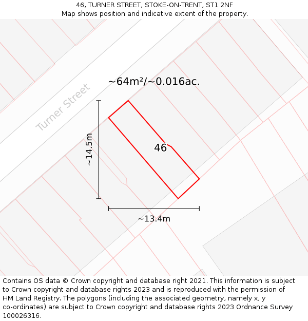 46, TURNER STREET, STOKE-ON-TRENT, ST1 2NF: Plot and title map